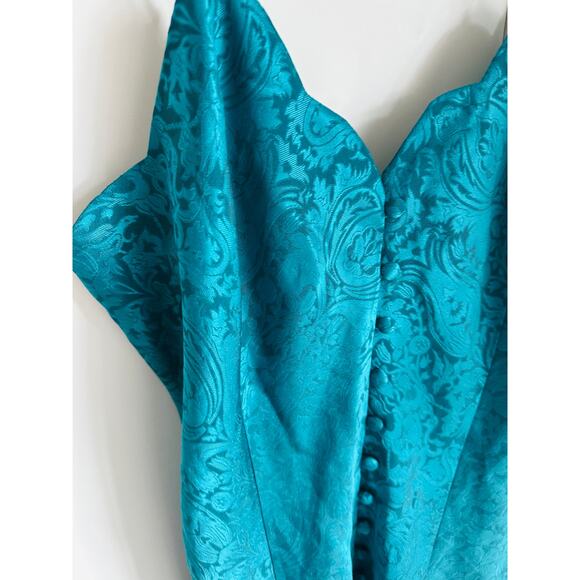 VTG 90s Victoria’s Secret Chemise Slip Dress Turquoise Satin SZ M - Picture 3 of 6